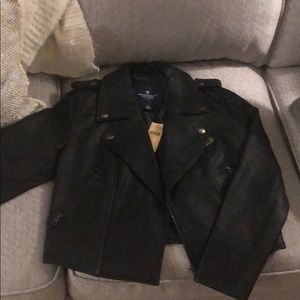 American Eagle Faux Leather Black Moto Jacket XS